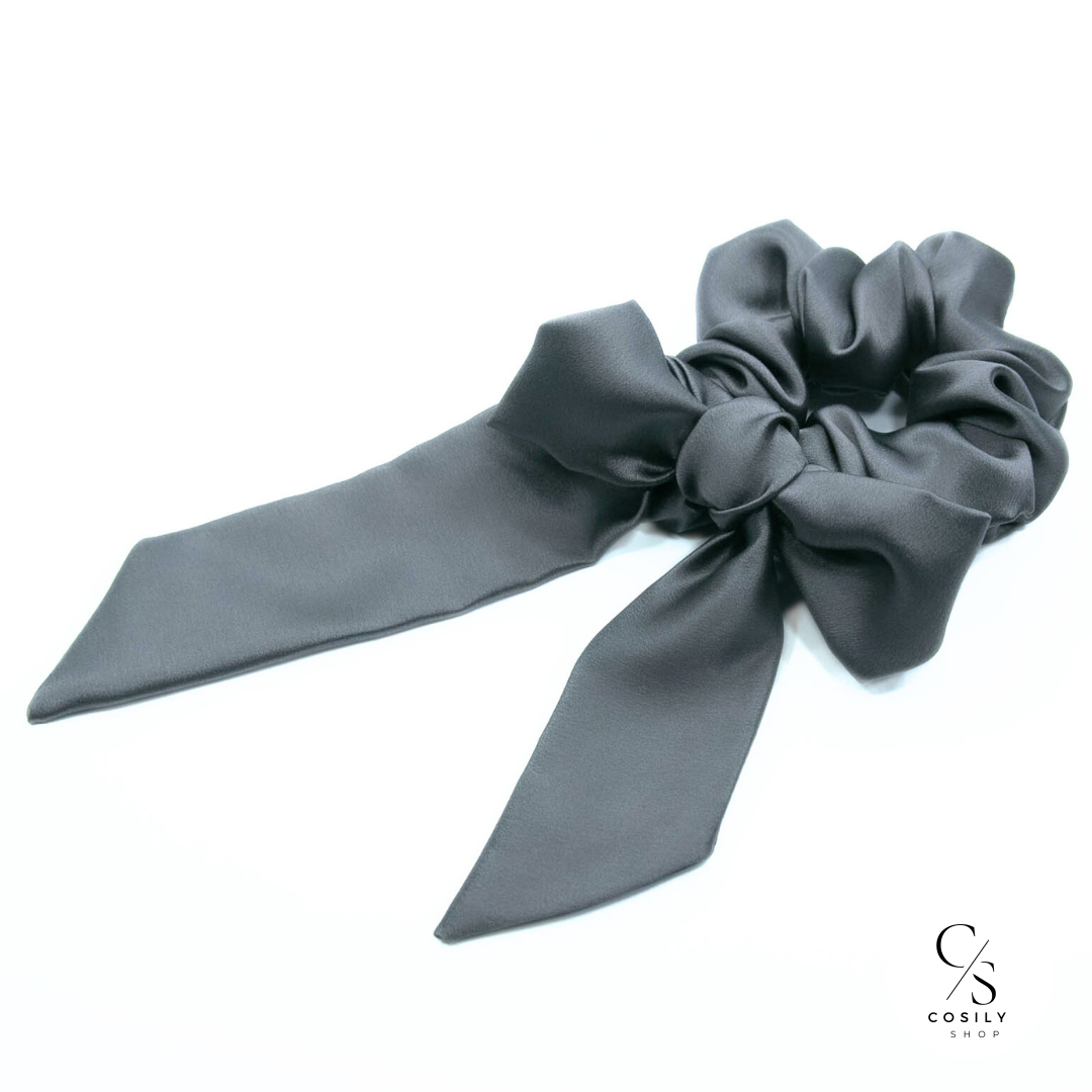 Scrunchie z kokardą 2w1 - stalowy