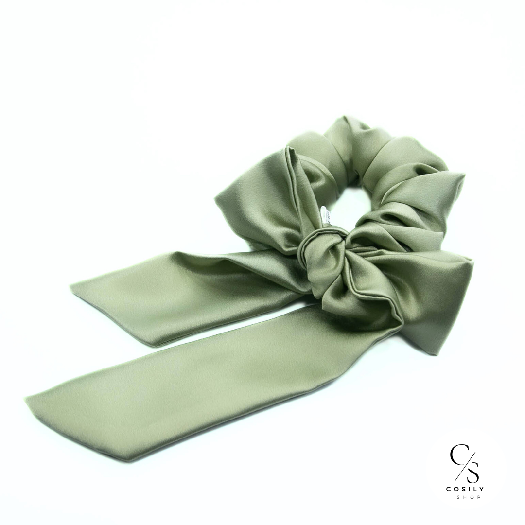 Scrunchie z kokardą 2w1 - matcha