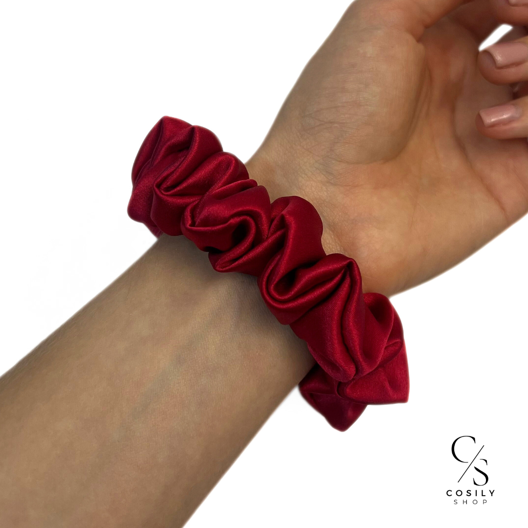 Jedwabna gumka MINI - winna czerwień