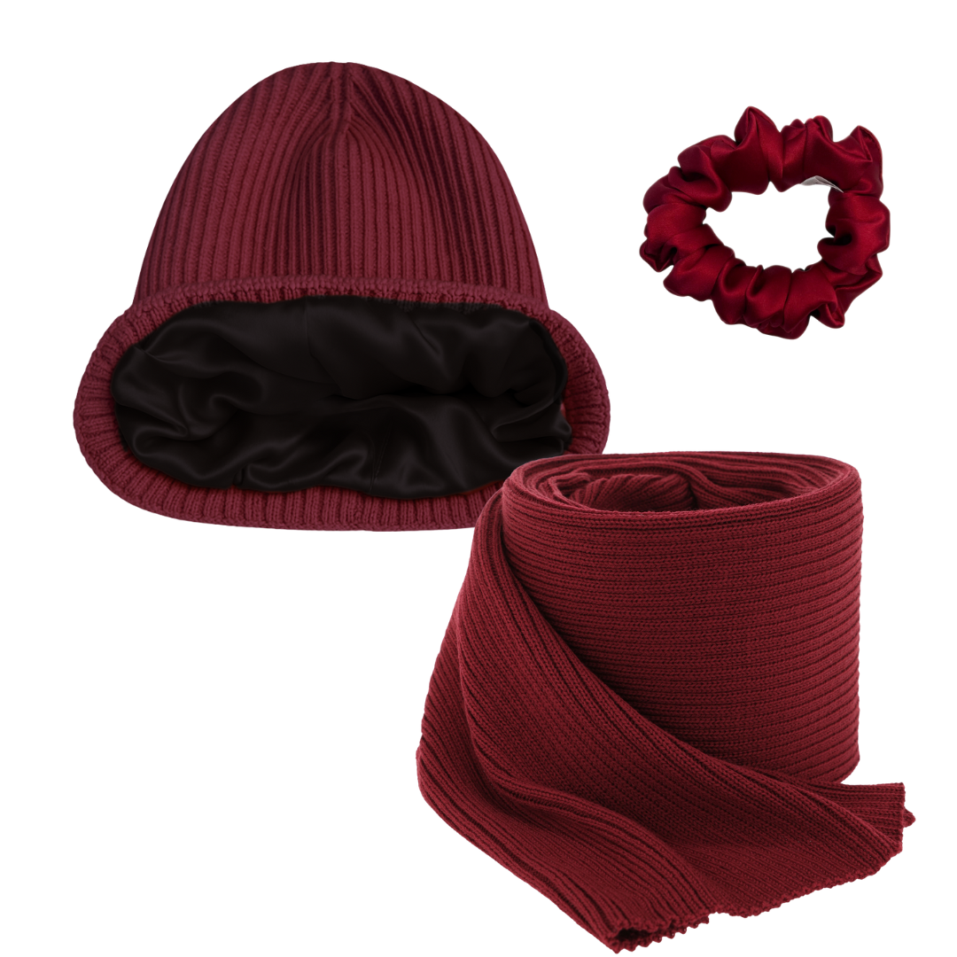 Zestaw prezentowy Czapka z jedwabną podszewką + Szalik merino + gumka MINI gratis