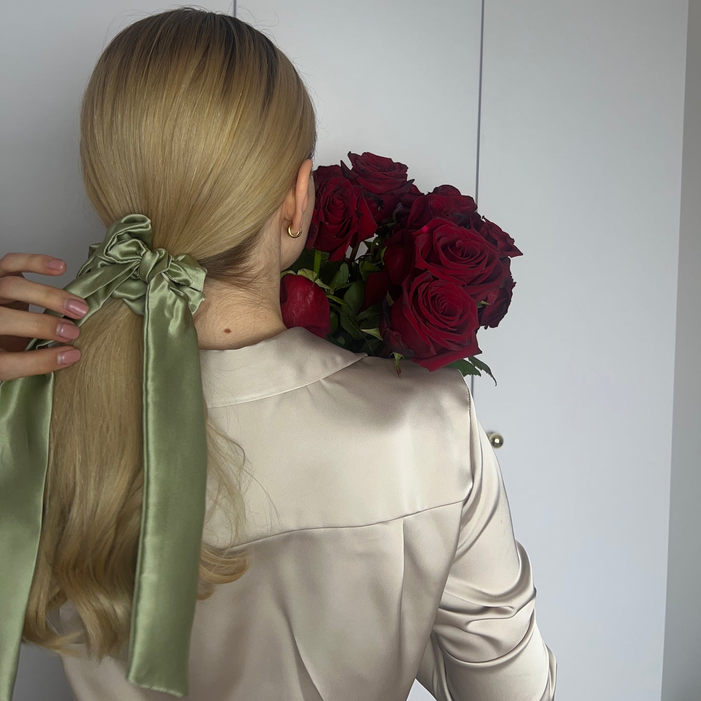 Scrunchie z kokardą 2w1 - matcha