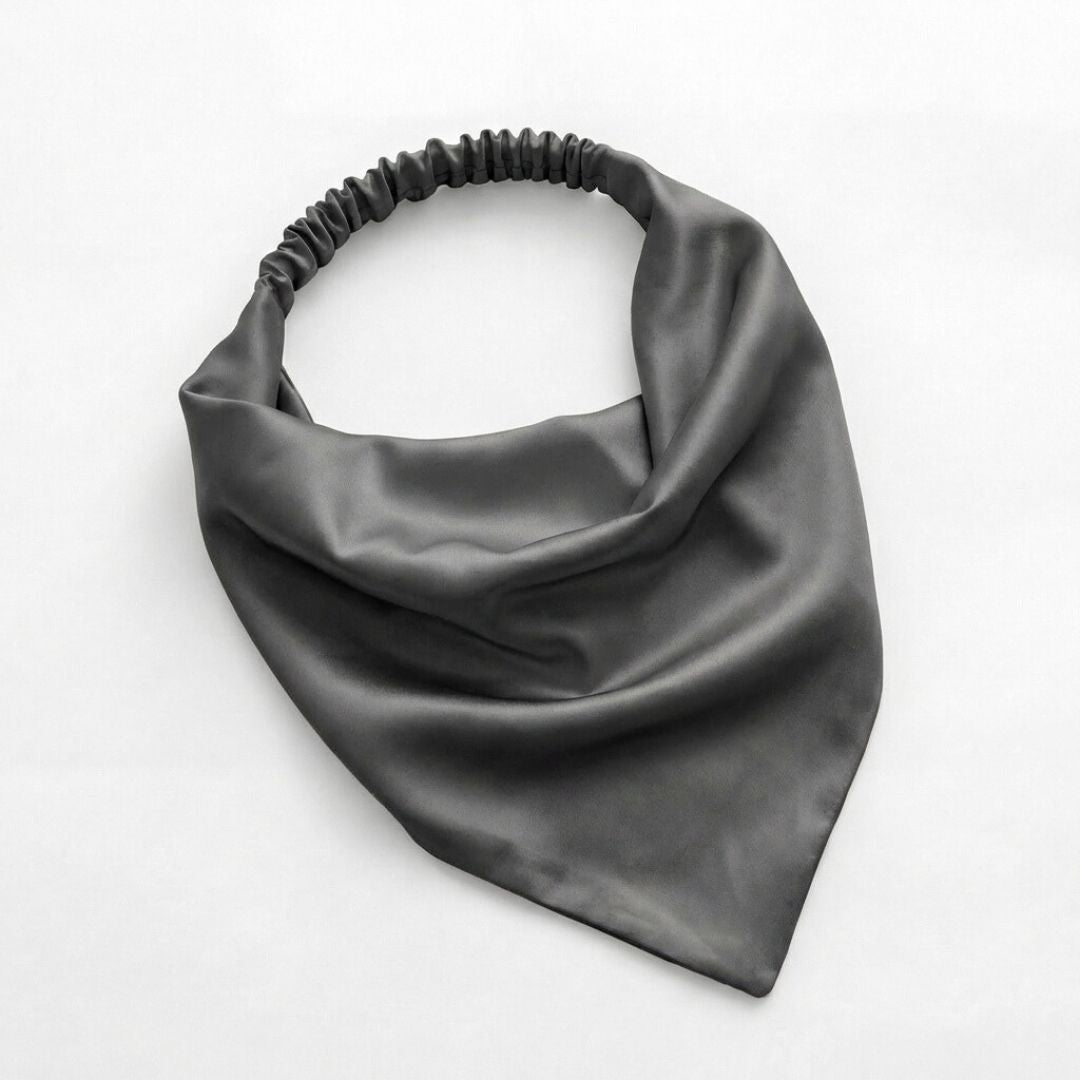 jedwabna chusta z gumką na głowe dla kobiety szara cosily