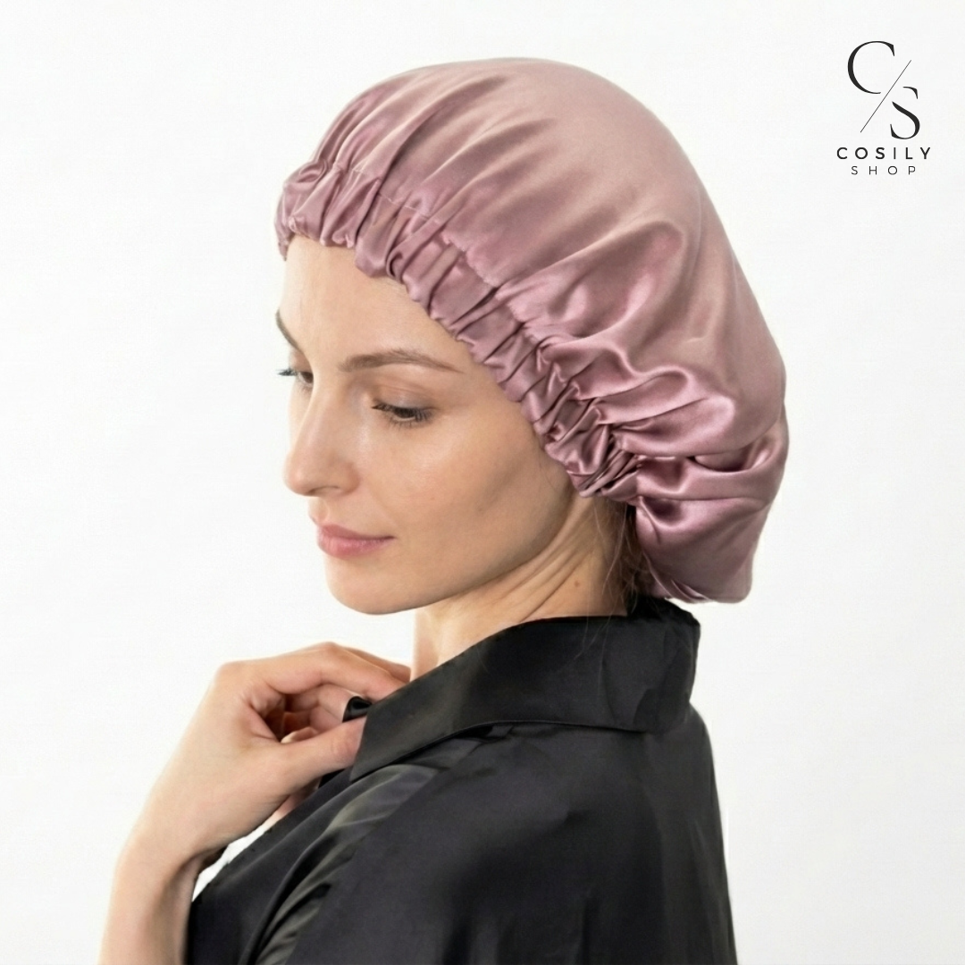 jedwabny czepek do włosów do spania różowy turban