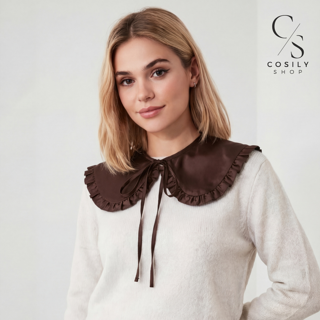 Jedwabny kołnierzyk dopinany - MAXI z falbanką