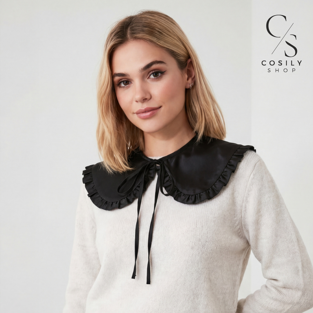 Jedwabny kołnierzyk dopinany - MAXI z falbanką