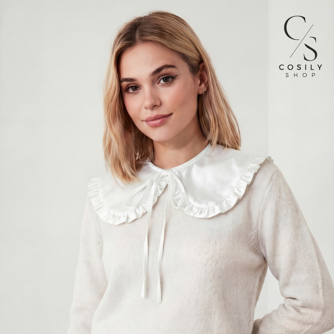 Jedwabny kołnierzyk dopinany - MAXI z falbanką