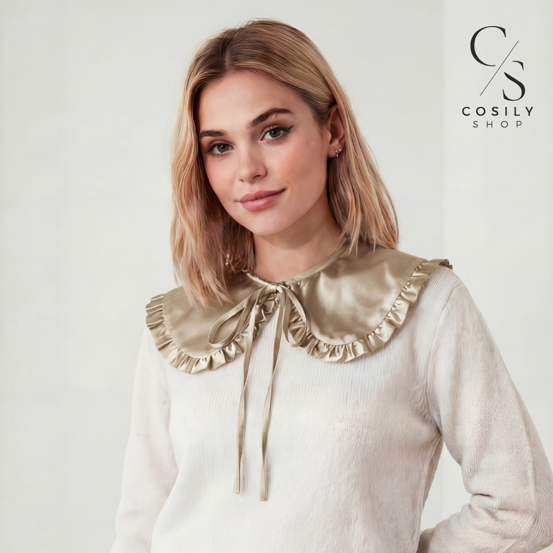 Jedwabny kołnierzyk dopinany - MAXI z falbanką