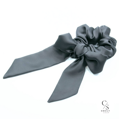 Scrunchie z kokardą 2w1 - stalowy