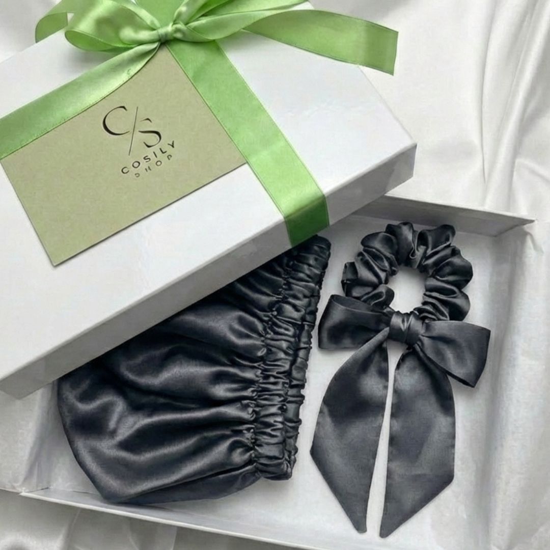 Zestaw - Jedwabny Czepek + kokarda 2w1