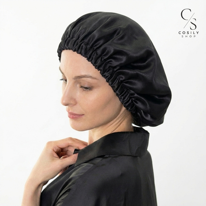 jedwabny czepek do włosów do spania czarny turban