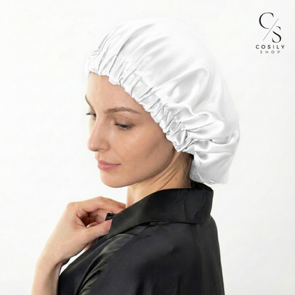 jedwabny czepek do włosów do spania biały turban