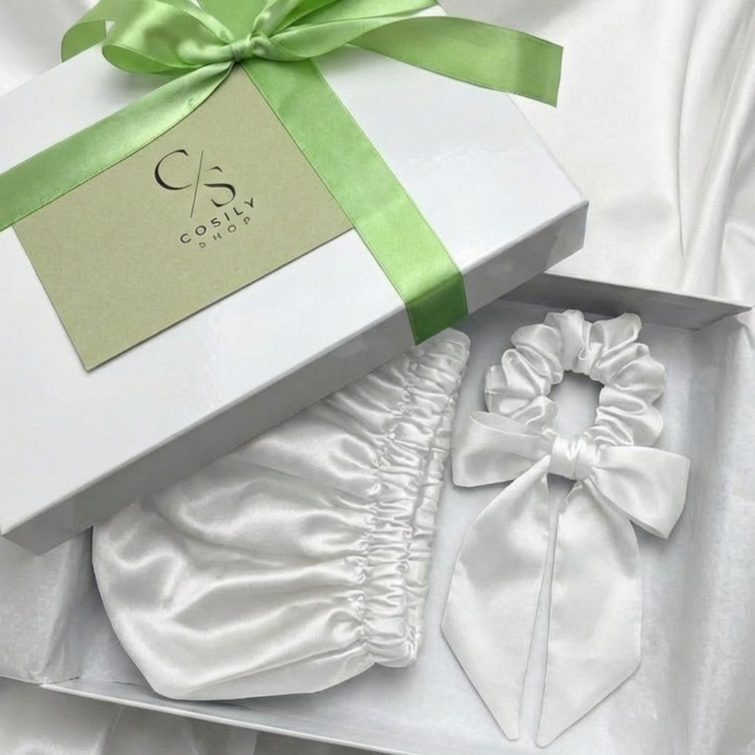 Zestaw - Jedwabny Czepek + kokarda 2w1