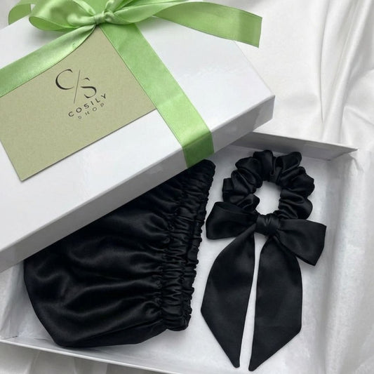 Zestaw - Jedwabny Czepek + kokarda 2w1