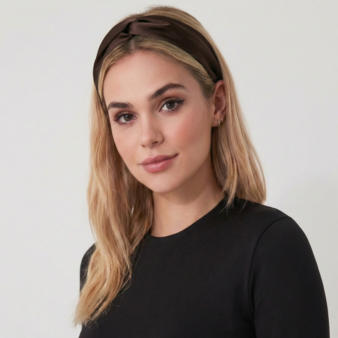 jedwabna opaska do włosów brązowa