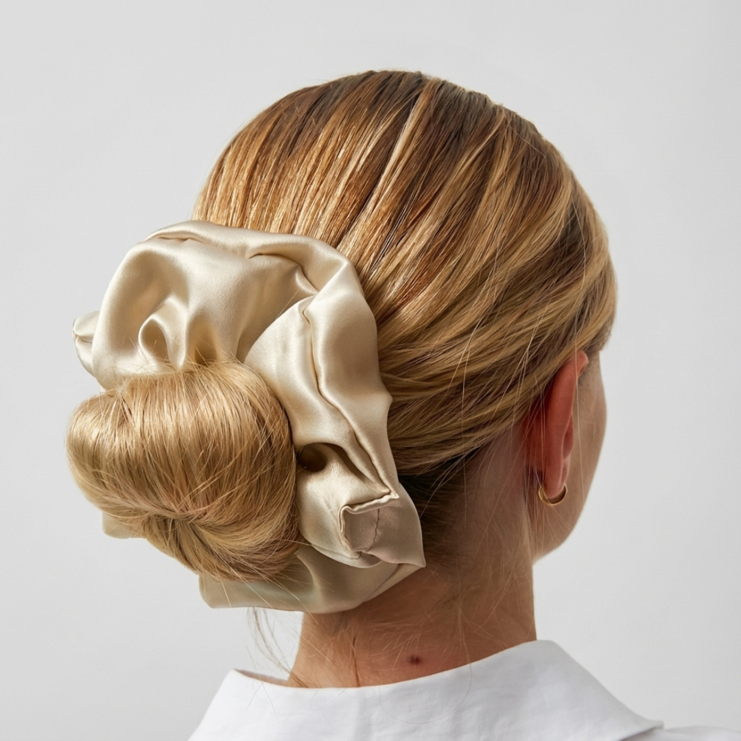 Jedwabna gumka MAXI - złoty nude