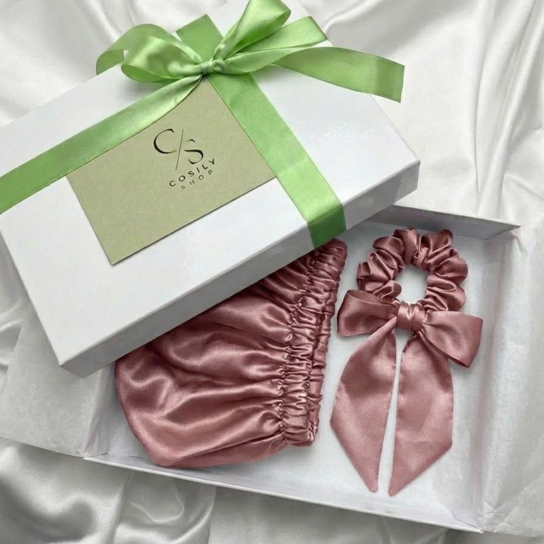 Zestaw - Jedwabny Czepek + kokarda 2w1