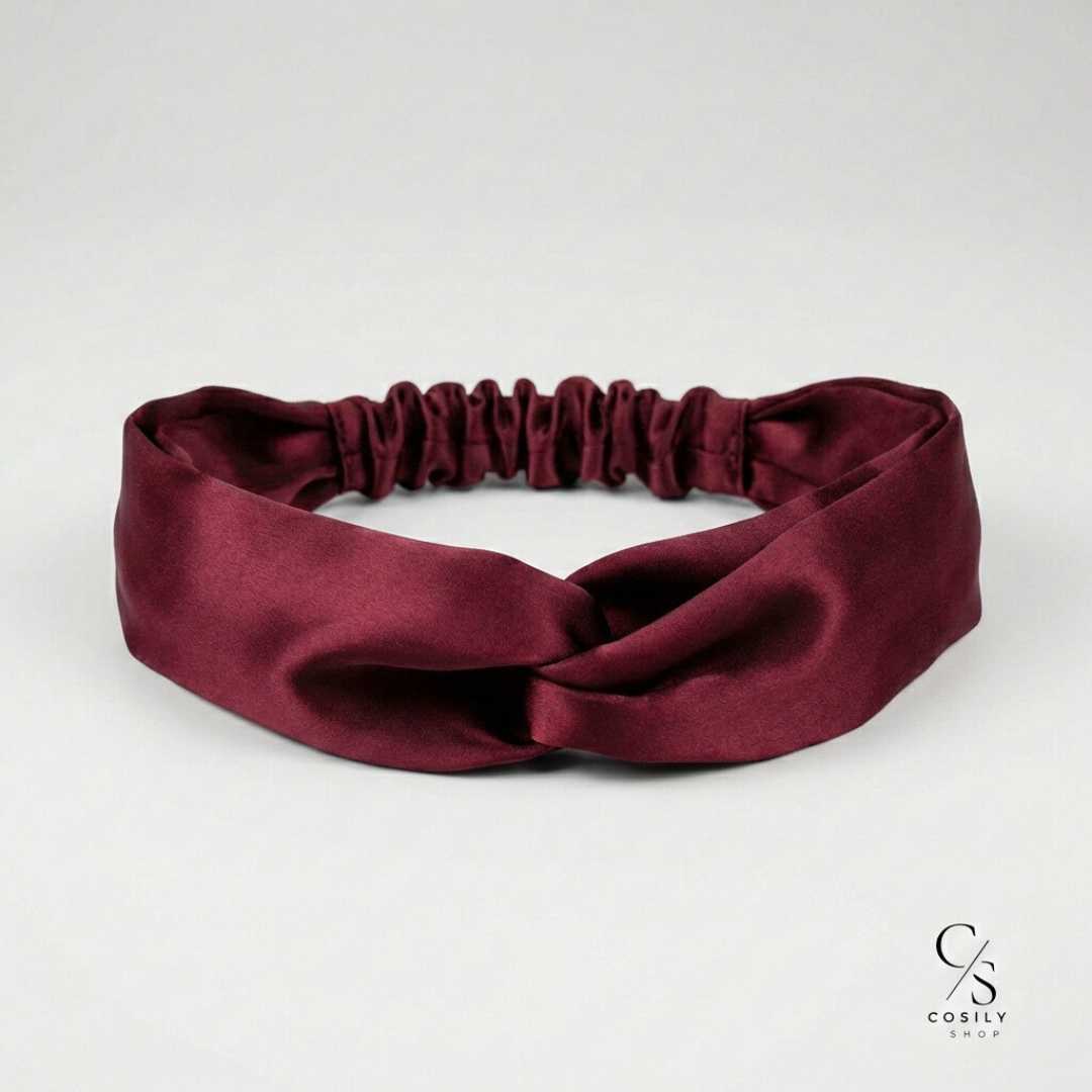 jedwabna opaska do włosów bordowa