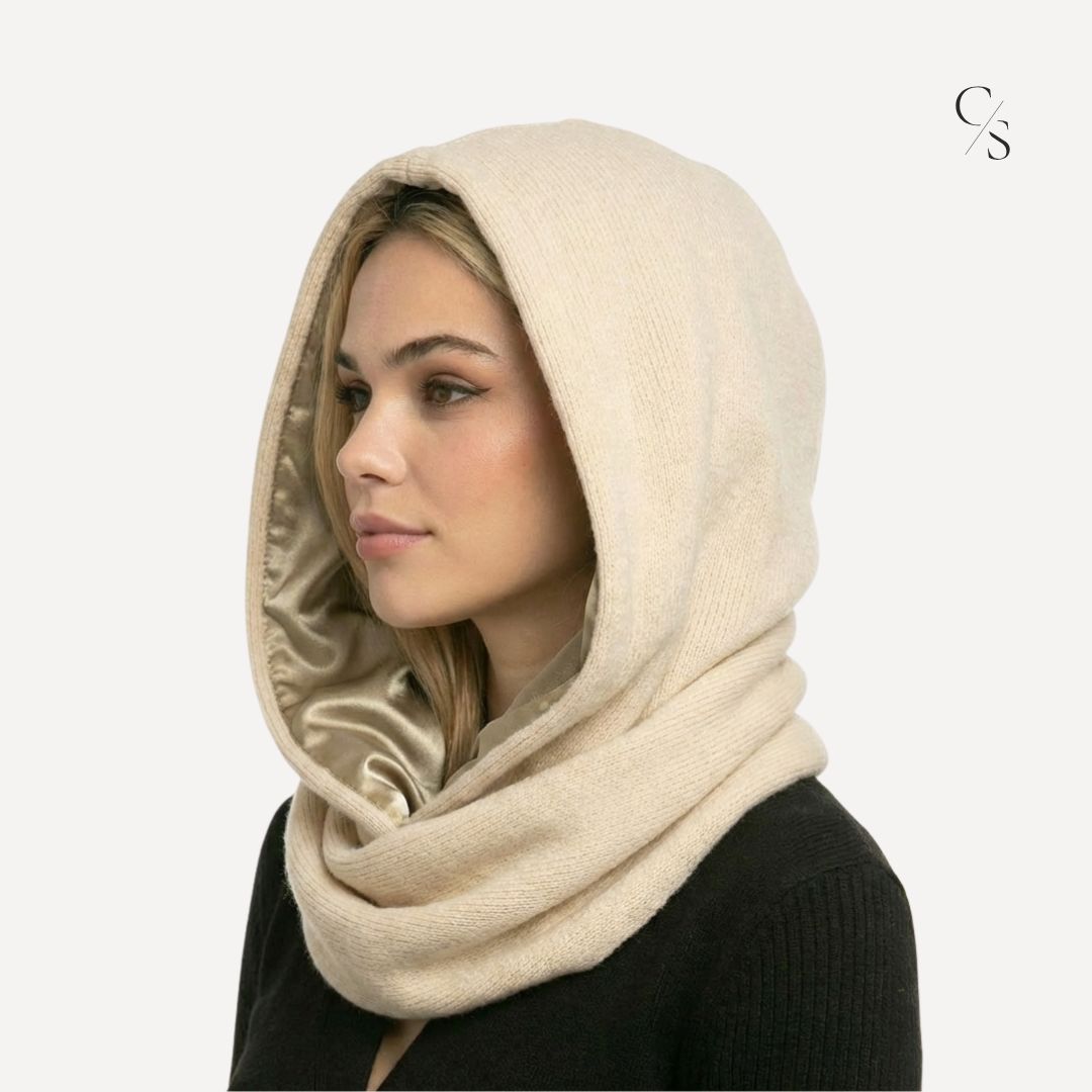 Wełniany Kaptur z wiązaniem z Jedwabną Podszewką Sophie Hood balaclava wełna merino merynos