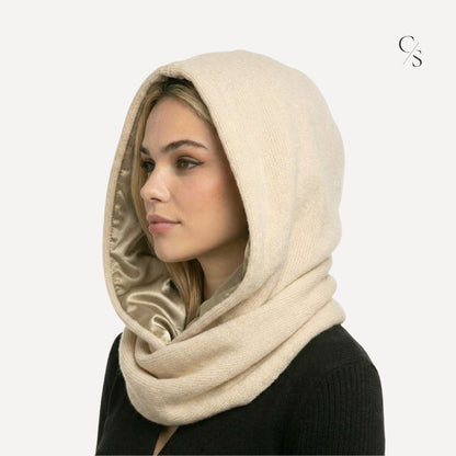 Wełniany Kaptur z wiązaniem z Jedwabną Podszewką Sophie Hood balaclava wełna merino merynos