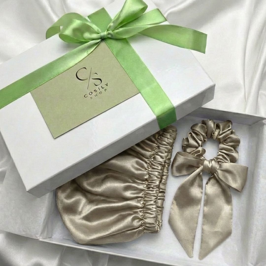 Zestaw - Jedwabny Czepek + kokarda 2w1