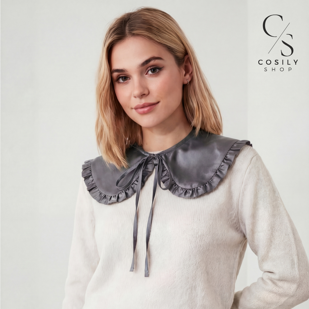 Jedwabny kołnierzyk dopinany - MAXI z falbanką