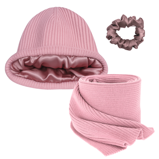 Zestaw prezentowy Czapka z jedwabną podszewką + Szalik merino + gumka MINI gratis
