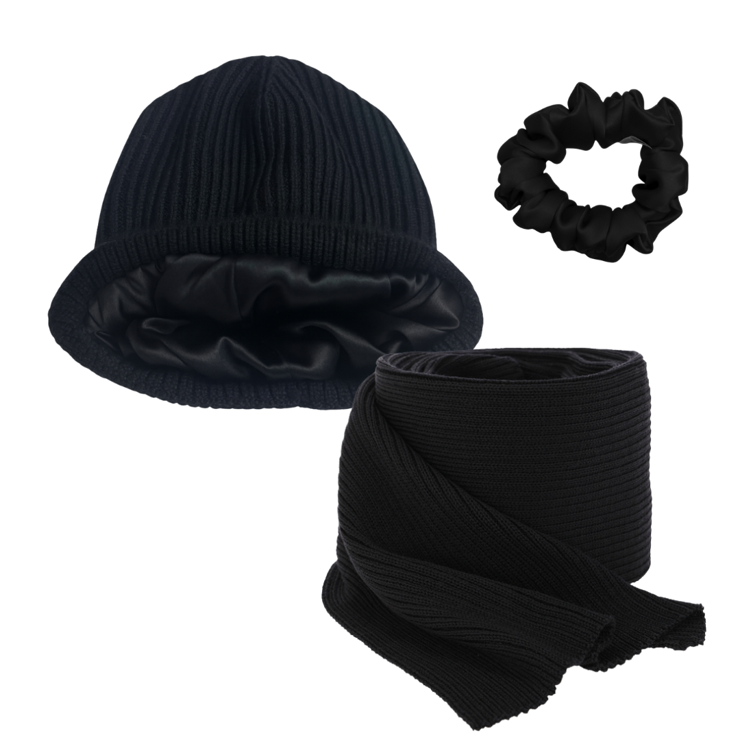 Zestaw prezentowy Czapka z jedwabną podszewką + Szalik merino + gumka MINI gratis