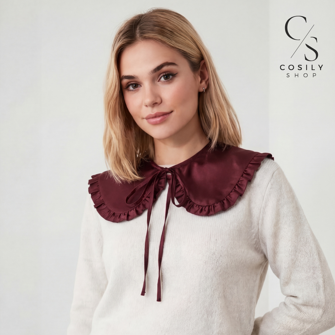 Jedwabny kołnierzyk dopinany - MAXI z falbanką