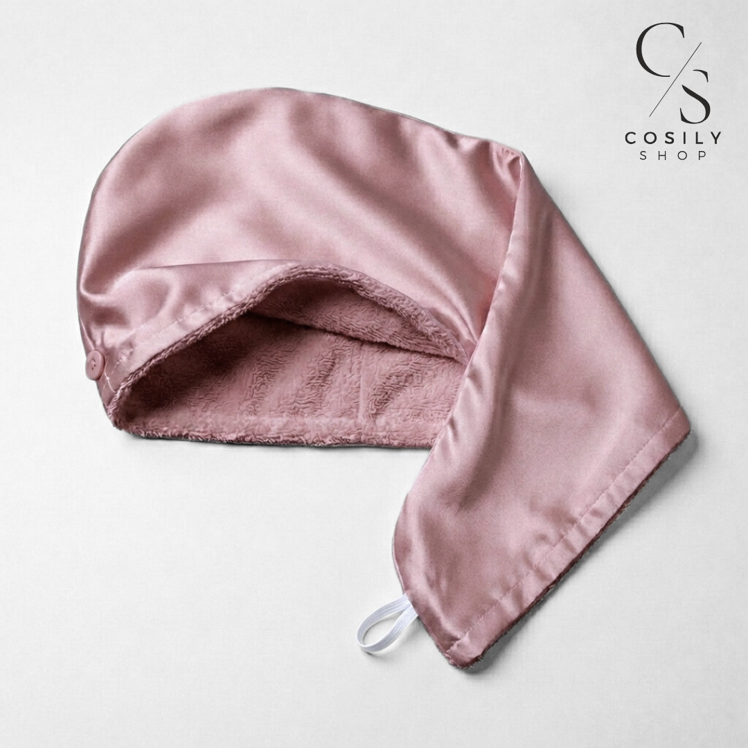 jedwabny turban do włosów, do osuszania z bambusem różowy