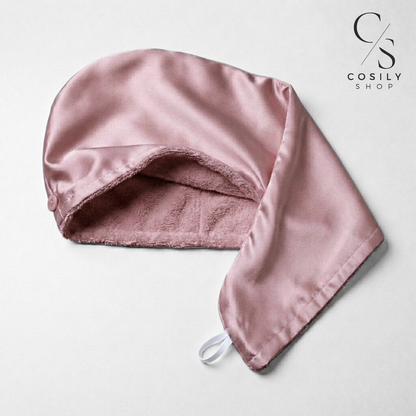 jedwabny turban do włosów, do osuszania z bambusem różowy