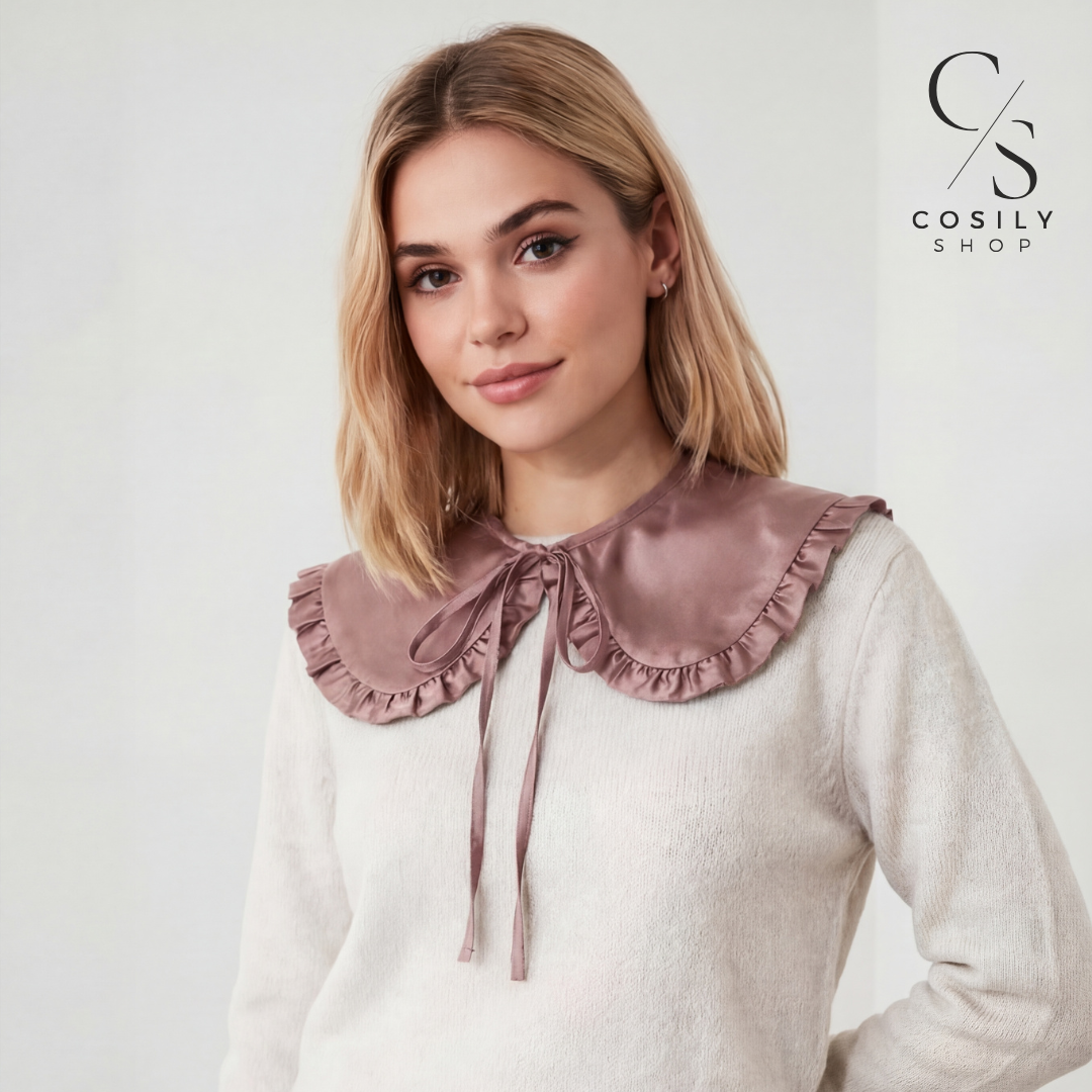 Jedwabny kołnierzyk dopinany - MAXI z falbanką