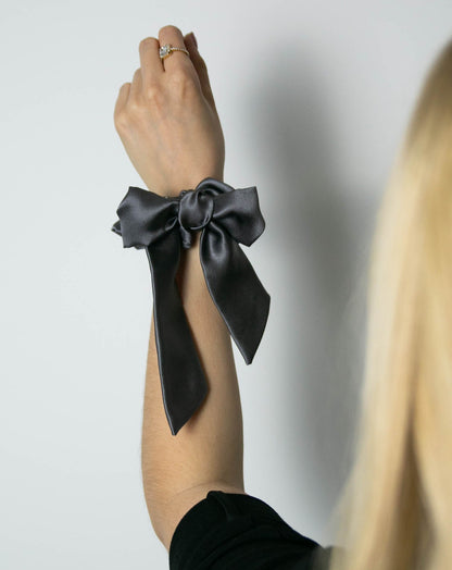 Scrunchie z kokardą 2w1 - stalowy