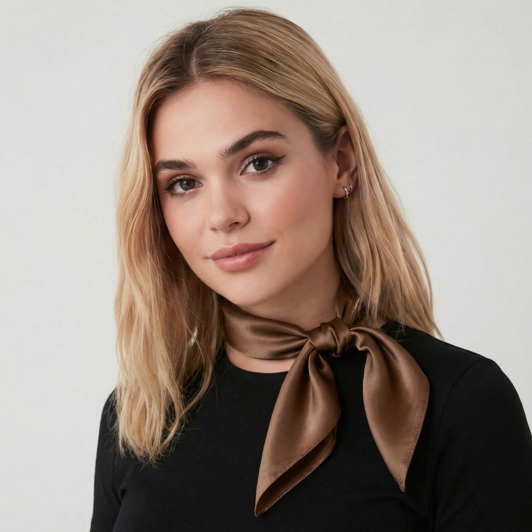 jedwabna apaszka 100% jedwab brązowa