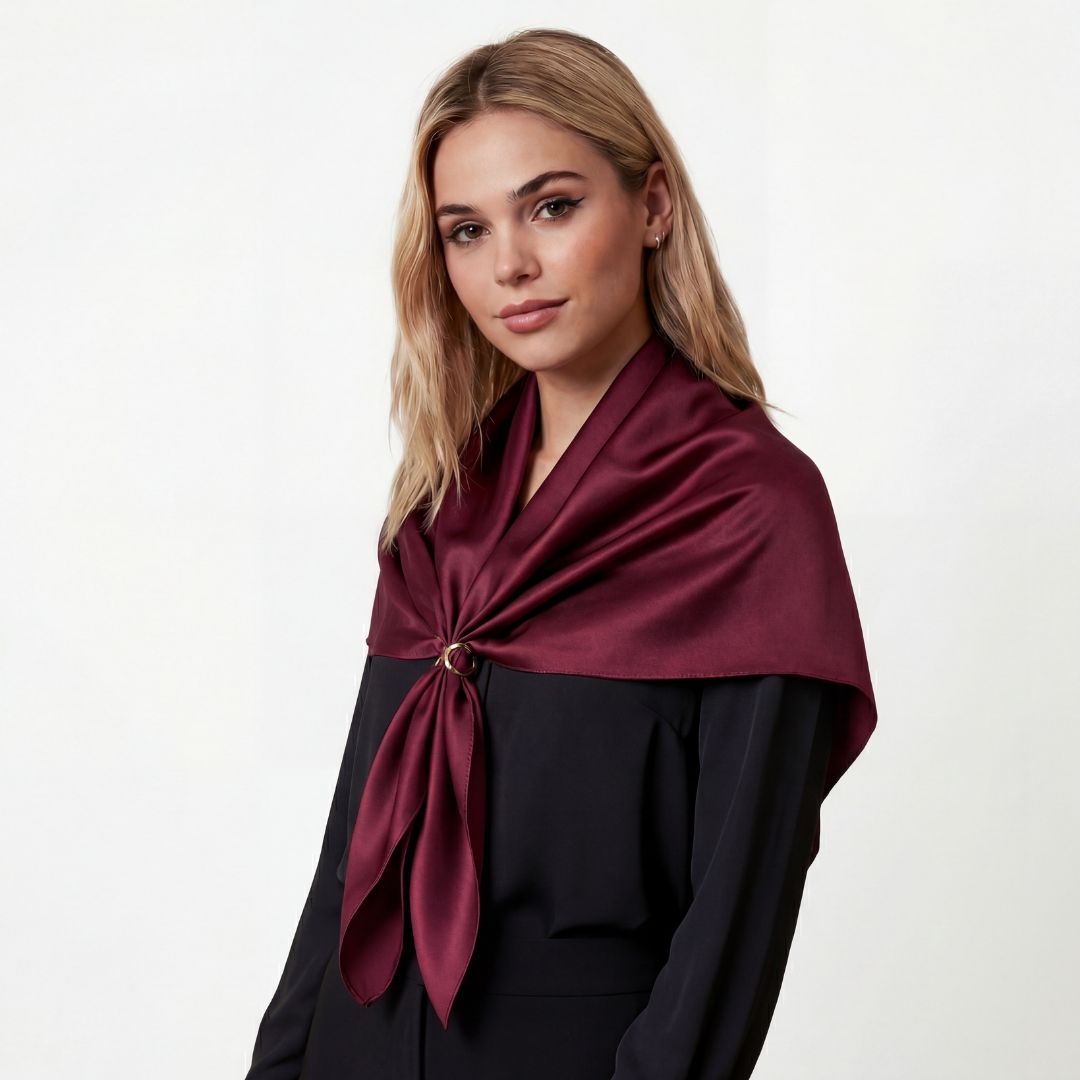 jedwabna apaszka 90x90 damska 100% jedwab bordowa