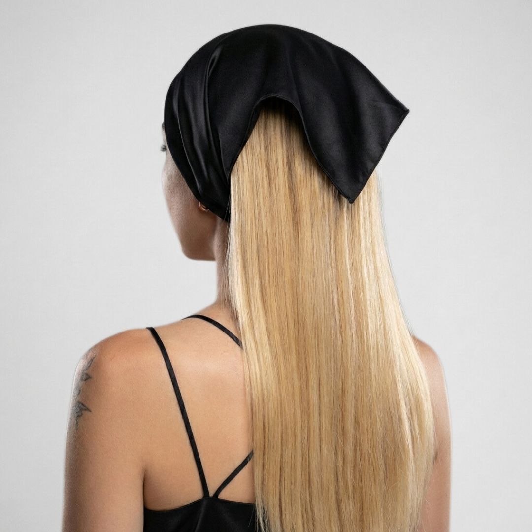 jedwabna chusta z gumką na głowe dla kobiety
