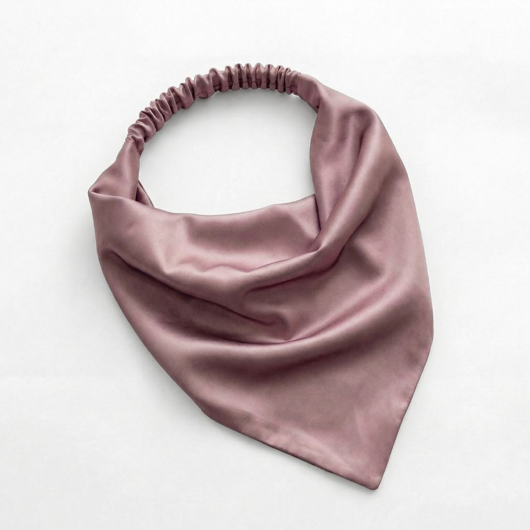 jedwabna chusta z gumką na głowe dla kobiety różowa cosily