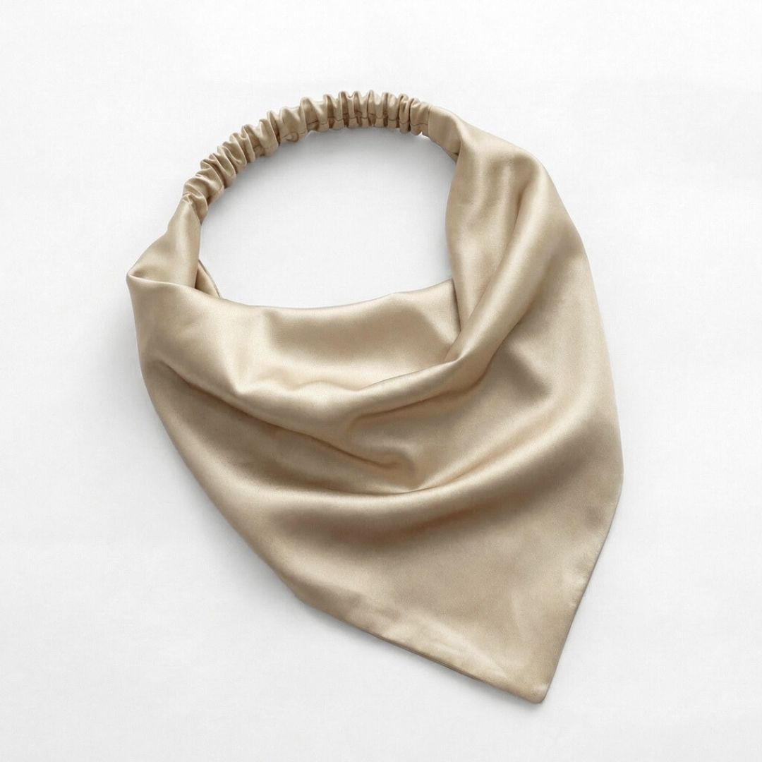 jedwabna chusta z gumką na głowe dla kobiety złota cosily