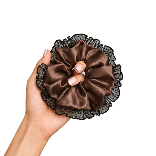 jedwabna scrunchie gumka z koronką 