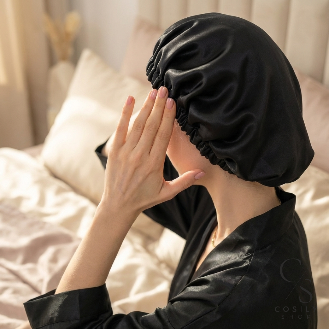 jedwabny czepek do włosów do spania różowy turban